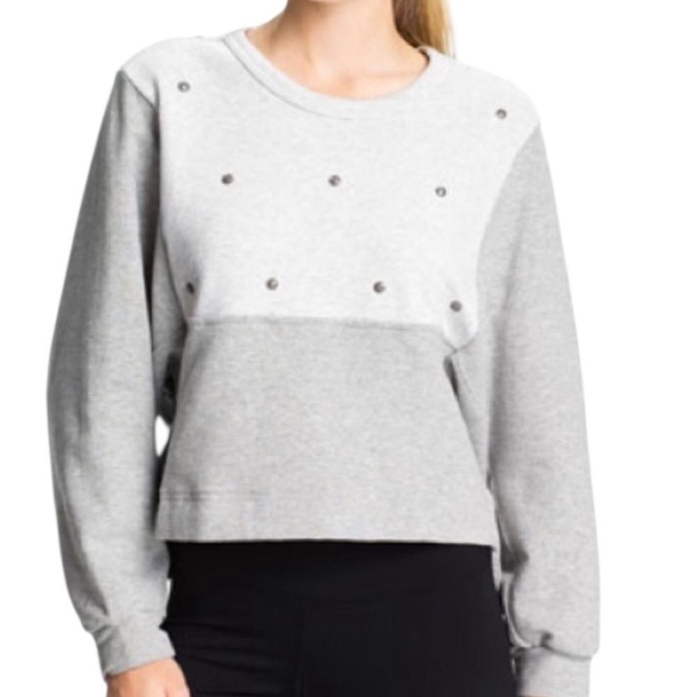 Stella McCartney Light Gray Two-Tone Crewneck Sweatshirt with Studs